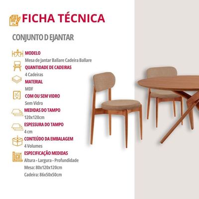 Sala De Jantar Mesa Ballaretampo Redondo 4 Cadeiras Moderna Atacama/imbuia Nat/cinam. Imbuia