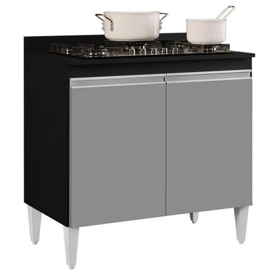 Balcão Para Cooktop 80cm 2 Portas Flórida Preto/cinza - Lumil Móveis