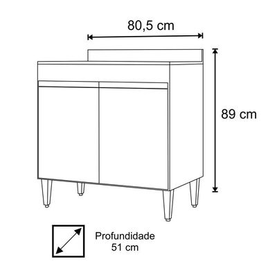 Balcão Para Cooktop 80cm 2 Portas Flórida Preto/cinza - Lumil Móveis