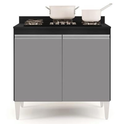 Balcão Para Cooktop 80cm 2 Portas Flórida Preto/cinza - Lumil Móveis