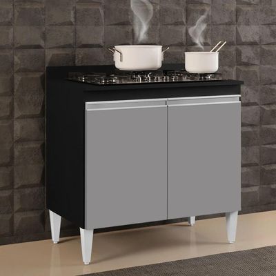 Balcão Para Cooktop 80cm 2 Portas Flórida Preto/cinza - Lumil Móveis