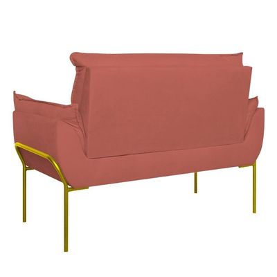 Poltrona Sofá Luxo Base Metal Dourado Recepção Escritório Rosa