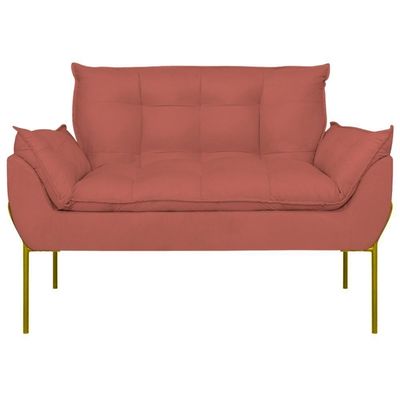 Poltrona Sofá Luxo Base Metal Dourado Recepção Escritório Rosa