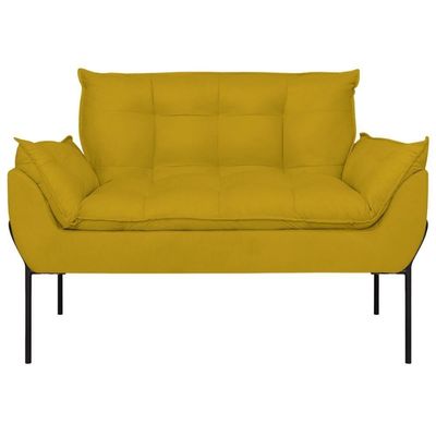 Poltrona Sofá Luxo Base Metal Preto Recepção Escritório Amarelo
