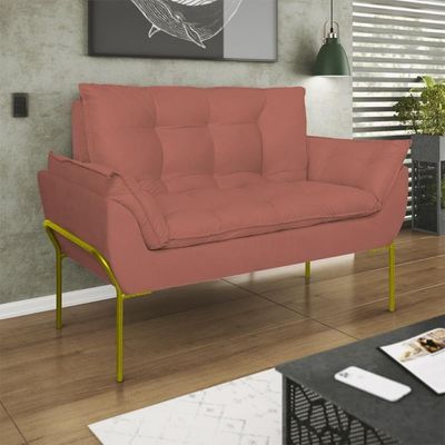 Poltrona Sofá Luxo Base Metal Dourado Recepção Escritório Rosa