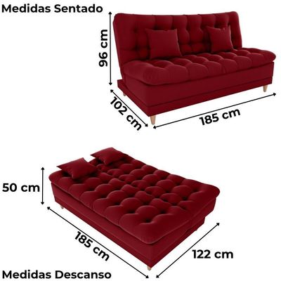 Sofa Cama 2 Lugares 185 Cm Duda Veludo Maserati Milani Store Vermelho