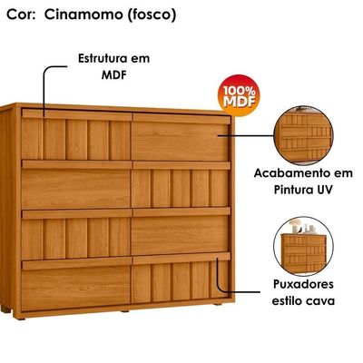 Comoda Tarsila 8 Gavetas Mdf 136 Cm Cinamomo Off White Madetec
