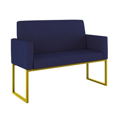 Kit Sofá 2 Lugares + 2 Poltronas Recepção Sala Base Dourada Cor:azul Marinho Azul Marinho