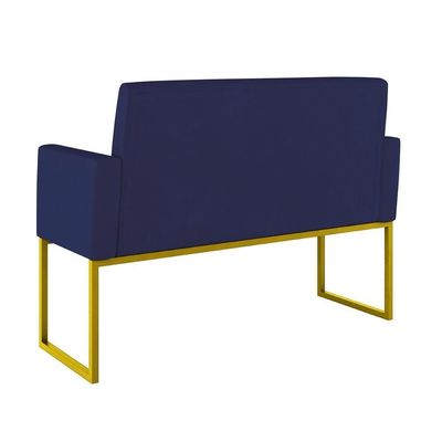 Kit Sofá 2 Lugares + 2 Poltronas Recepção Sala Base Dourada Cor:azul Marinho Azul Marinho