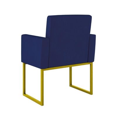 Kit Sofá 2 Lugares + 2 Poltronas Recepção Sala Base Dourada Cor:azul Marinho Azul Marinho