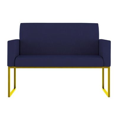 Kit Sofá 2 Lugares + 2 Poltronas Recepção Sala Base Dourada Cor:azul Marinho Azul Marinho