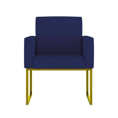 Kit Sofá 2 Lugares + 2 Poltronas Recepção Sala Base Dourada Cor:azul Marinho Azul Marinho