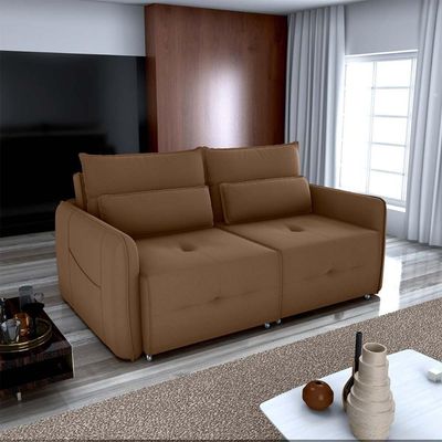Sofá Cama 2 Lugares Com Almofadas 205cm Celine Veludo Ferrugem Matrix Veludo Ferrugem