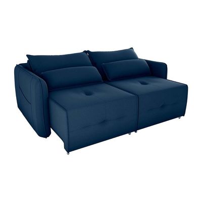 Sofá Cama 2 Lugares Com Almofadas 205cm Celine Veludo Azul Matrix Veludo Azul