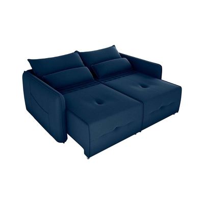 Sofá Cama 2 Lugares Com Almofadas 205cm Celine Veludo Azul Matrix Veludo Azul