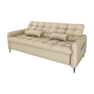 Sofá Cama Reclinável Com Almofadas 3 Lugares 200cm Pillar Linho Bege Matrix Linho Bege