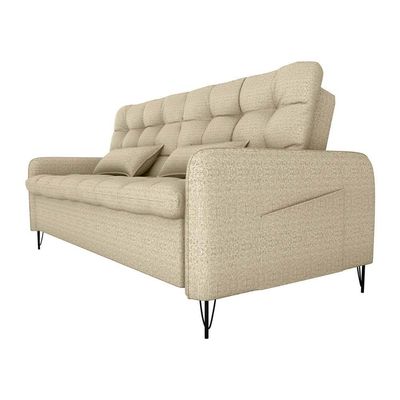 Sofá Cama Reclinável Com Almofadas 3 Lugares 200cm Pillar Linho Bege Matrix Linho Bege