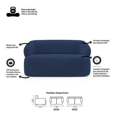 Sofá Orgânico 03 Lugares Living Glee 170cm Veludo Azul Marinho - Desk Design