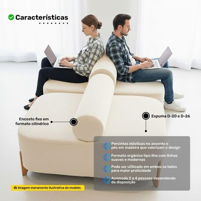 Sofá Ilha Orgânico Living Evo 125cm 02 Lugares Bouclê Bege - Desk Design Bege