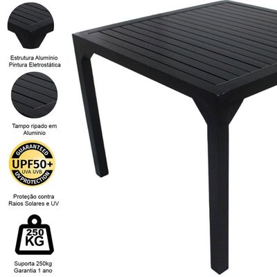 Mesa Quadrada Haiti 80cm Tampo Ripado Em Alumínio Trama Preto