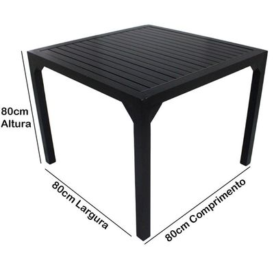 Mesa Quadrada Haiti 80cm Tampo Ripado Em Alumínio Trama Preto