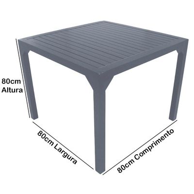 Mesa Quadrada Haiti 80cm Com Tampo Ripado Em Alumínio Trama