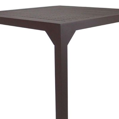 Mesa Quadrada Haiti 60cm Com Tampo Ripado Em Alumínio Trama Marrom
