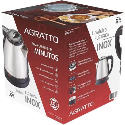 Chaleira Elétrica Inox 1,8l 1000w 220v Base Removível Ce-02 Agratto