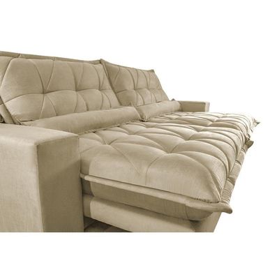Sofa Retrátil E Reclinável 2,12m Com Molas Ensacadas Cama Inbox Soft Tecido Suede Bege