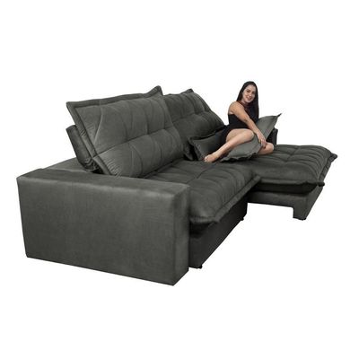 Sofa Retrátil E Reclinável 3,12m Com Molas Ensacadas Cama Inbox Soft Tecido Suede Cinza