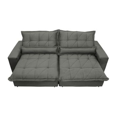 Sofa Retrátil E Reclinável 3,12m Com Molas Ensacadas Cama Inbox Soft Tecido Suede Cinza