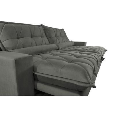 Sofa Retrátil E Reclinável 3,12m Com Molas Ensacadas Cama Inbox Soft Tecido Suede Cinza