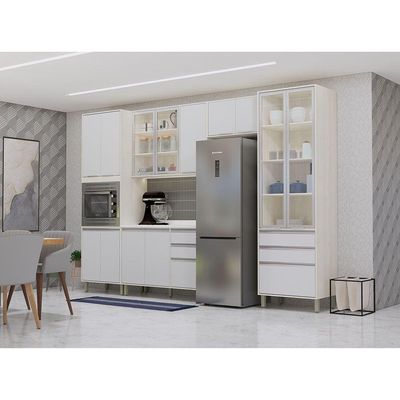 Cozinha Modulada Compacta 5 Peças Com Tampo Art Luciane Móve Pátina-cinza Cristal