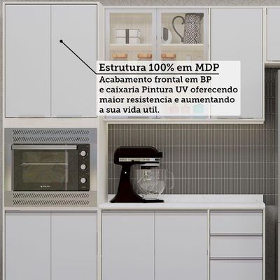 Cozinha Modulada Compacta 5 Peças Com Tampo Art Luciane Móve Pátina-cinza Cristal