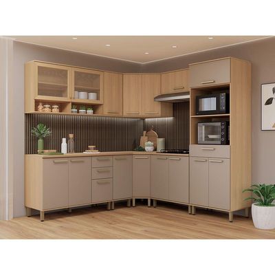 Cozinha Completa 100% Mdf De Canto 9 Peças Com Tampo Freijó-cinammon