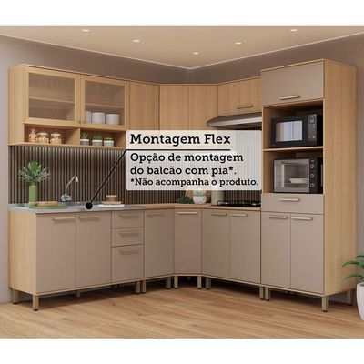 Cozinha Completa 100% Mdf De Canto 9 Peças Com Tampo Freijó-cinammon