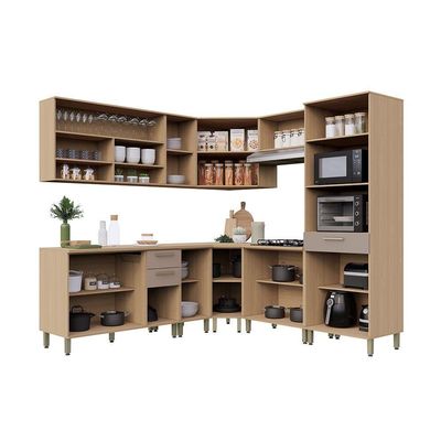 Cozinha Completa 100% Mdf De Canto 9 Peças Com Tampo Freijó-cinammon