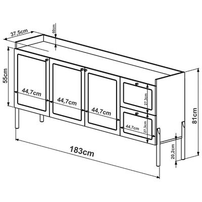 Balcão Buffet 183cm Com Pés De Madeira Oslo - Hanover