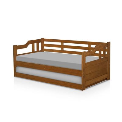 Sofa Cama Solteiro Madeira Com Cama Auxiliar Atraente Castanho - Marrom
