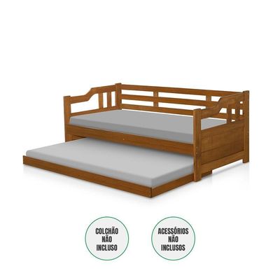 Sofa Cama Solteiro Madeira Com Cama Auxiliar Atraente Castanho - Marrom