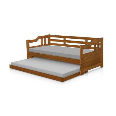 Sofa Cama Solteiro Madeira Com Cama Auxiliar Atraente Castanho - Marrom