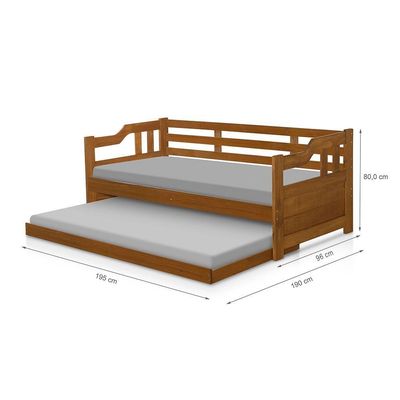 Sofa Cama Solteiro Madeira Com Cama Auxiliar Atraente Castanho - Marrom