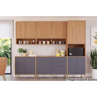 Balcão Cozinha P/ Cooktop C/ Tampo Celeste C/ 2 Portas 80cm Cinamomo/titanium - Mgm