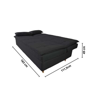 Sofá Cama 3 Lugares 197cm Soho Suede Preto Herrero Decor Preto