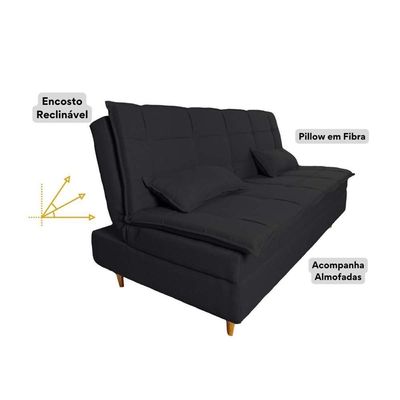 Sofá Cama 3 Lugares 197cm Soho Suede Preto Herrero Decor Preto