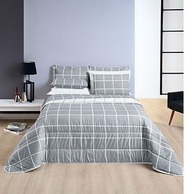 Colcha Cobre Leito Esplendor Padrão 3 Peças Dupla Face - Cinza - 100% Poliéster