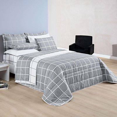 Colcha Cobre Leito Esplendor Padrão 3 Peças Dupla Face - Cinza - 100% Poliéster