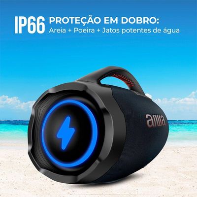 Caixa de Som Boombox Plus Aiwa 200W BT 30H IP66 USB RGB com Luzes AWS-BBS-01-LBL Bivolt