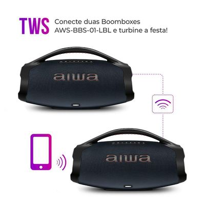 Caixa de Som Boombox Plus Aiwa 200W BT 30H IP66 USB RGB com Luzes AWS-BBS-01-LBL Bivolt