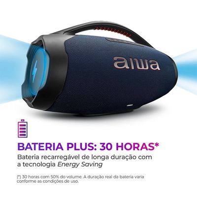 Caixa de Som Boombox Plus Aiwa 200W BT 30H IP66 USB RGB com Luzes AWS-BBS-01-LBL Bivolt